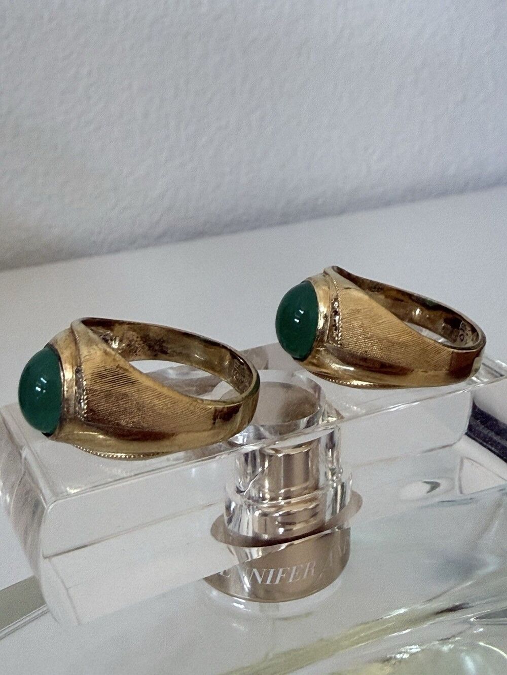 Vintage ESPO Men's 10K Gold Filled Signet Ring Set of 2 Green Cabochon Size 11.5 - Picture 9 of 16